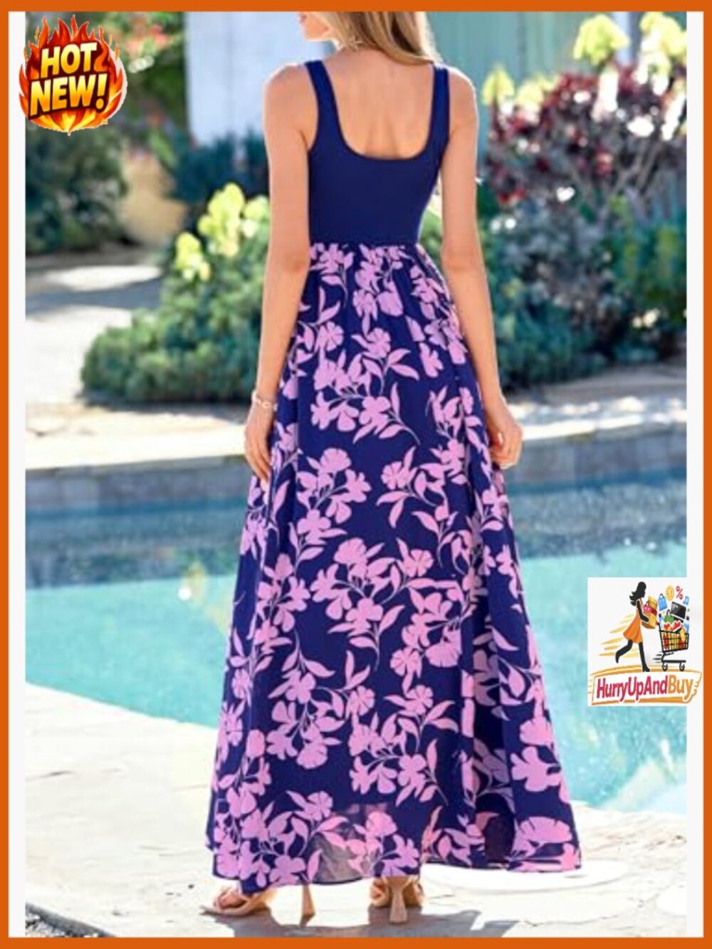 Boho Floral Maxi Sundress Flowy Vacation Beach Wedding Cruise Outfits Sleeveless - Picture 2 of 7